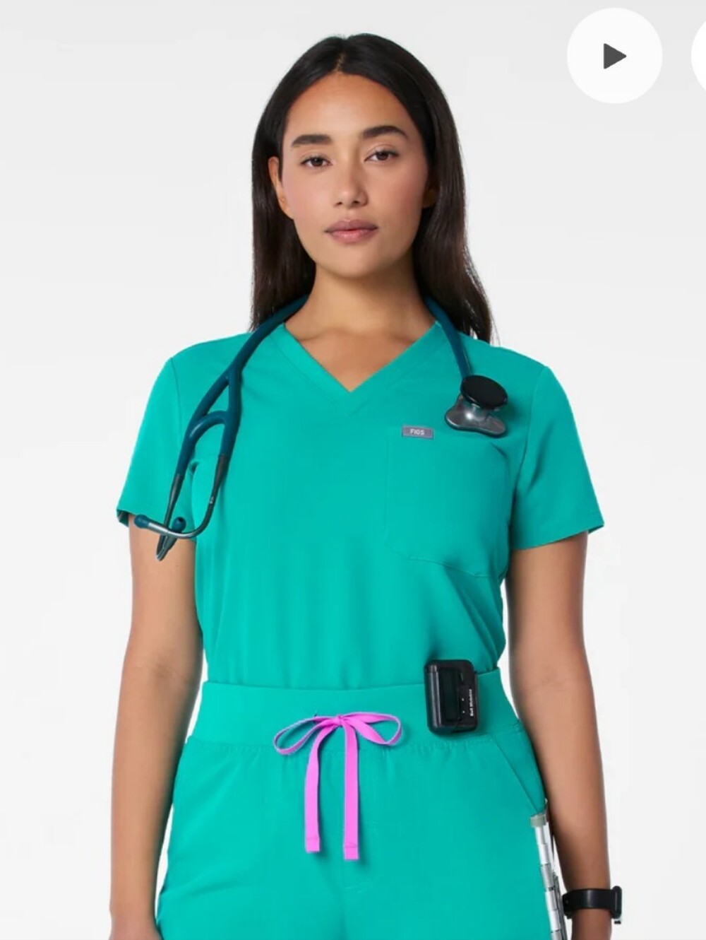 Figs Catarina Short-Sleeve V-Neck Scrub Top in Lagoon SZ M